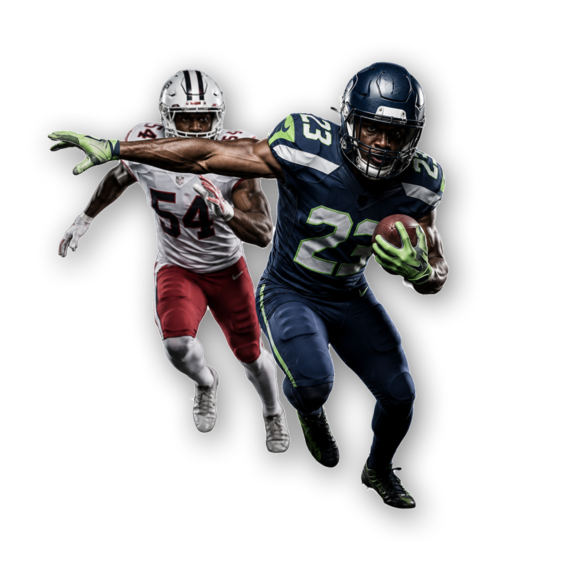 Two NFL players in action